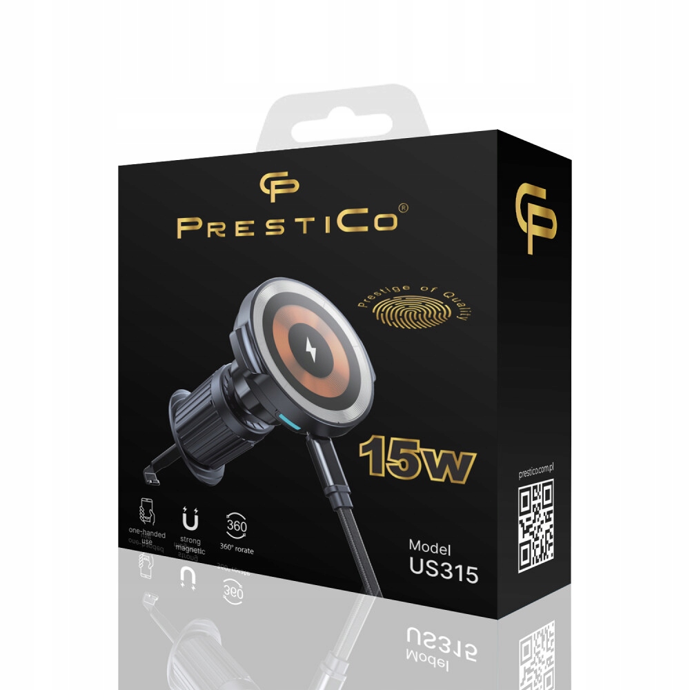 UCHWYT SAMOCHODOWY NA TELEFON MAGSAFE 15W OBROTOWY 360° PRESTICO US315